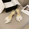 Sandaler Ltarta Kvinnor Mode Sexiga Sandaler Försäljningsskor Var Stiletto Mesh Pearl High Heel Shoes With Bow Lace Bow JXQ 777 8 220318