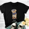 Mulheres Black Teddy Bear Letter Impresso T-shirts Tops para Summer Girls S-4xl Manga curta Camisetas soltas T Tees CF739