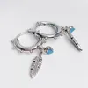 Turquoise harten en veer hoepel oorbellen dames 925 sterling zilveren designer sieraden bruiloft cadeau met originele doos voor pandora hanger oorrang