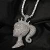 Hip Hop AAA CZ Stone Paved Bling Iced Out Crown Barbie Queen Pendants Necklace for Men Women Unisex Rapper Jewelry Gift2633