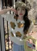 Camisolas femininas de verão tridimensional malha de malha de malha feminina manga soprada de flores 3d malha de malha
