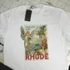 Rhude 21 22 SS America Ins Tide Brand Mens T-shirts okrągłe szyi Tee Drukowane mężczyźni i kobiety krótkoczepowe swobodne luźne moda S276W
