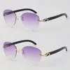 New Original Luxury Black Buffalo Horn Sunglasses Metal Rimless Woman Design Butterfly Lens Oversized Large Round Sun glasses Man Frame and Box Size:60-18-140MM