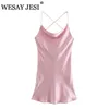 Wesay Jesi Summer Dres White Bak Back Cross Suspender Dress V-Neck ärmlös Backless Sexiga kvinnliga miniklänningar 220509