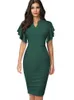 Nice-Forever Vintage Solid Color Elegant Office Work Vestidos Business Party Bodycon ruffle Женский карандаш платье B572 220516