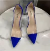 2022Sexy Lady Fashion Women Shoes Blue Suede Leather Pointy Toe Stiletto Stripper High Heels Pumps Designer Transparent PVC Sandals 12cm Big Size 34 42