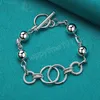 Bracciale a catena con perline lisce a sfera multi-cerchio in argento sterling 925 per gioielli di moda per feste di fidanzamento da uomo da donna