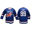 Nik1 – maillot de hockey sur glace blanc personnalisé de l'équipe américaine, Vintage, bleu, pour hommes, cousu, personnalisable avec n'importe quel numéro et nom