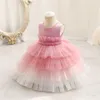 Flickans klänningar 1: a födelsedagsfest Summer Tutu Baby Girls Dress for Wedding Pearl Princess Toddler Girl Baptism Dressgirl's