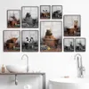 Bear Yak Alpaca корова Слон Слон душ ванны на стенах стена холст рисовать скандинавские плакаты и принты на стены картинки для декора ванной комнаты