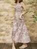 Casual Kleider Sommer Chic Blume Gedruckt Kleid Frau V-ausschnitt Ärmellos Ausgehöhlte Taille Femme Robe Elegante Temperament EINE Linie lange KleiderC