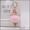 Key Rings Ice Cream Keychain Cute Bag Cartoon Imitation Rex Rabbit Fur Plush Pendant Cone Car Hair Ball Accessories Keycha Bdejewelry Dhh2A