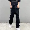 Pantalones de hombre Y2K Emo moda negro Streetwear bordado Low Rise Baggy Jeans pantalones rectos Hip Hop Alt Denim ropa masculina 220826