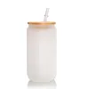 Sublimering 16oz klar glas tumlar juice kan personlig kaffemugg med bambu lock plaststrå kopp frostad vatten kopp