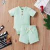 Citgeett Summer Solid Baby Boy Girl Casual Clothing korte mouw knop romper losse shorts 2 -delige outfits set kleding J220711