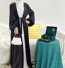 여름 솔리드 오픈 Abaya 기모노 두바이 터키 퍼프 슬리브 새틴 이슬람 Hijab 드레스 Abayas 여성용 카디건 가운