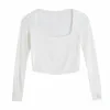 Herfst vrouwen vierkante kraag breien korte t-shirt casual femme o hals lange mouwen crop tops T1380 220328