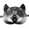 CEA Harness Mask Half Eyes Cosplay Face Cat Leather Harness Women Fun Black Halloween 220715