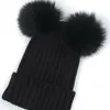 Gorro/gorros de calavera gorro de bola de piel doble pompones sombrero cálido de invierno para mujer chica gorros tejidos ganchillo marca gruesa mujer Davi22