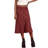 Vintage 90s Plaid High Waist Brown Midi Skirts Indie Aesthetics Printing A-Line Long Skirt Y2K E-Girls Streetwear 2021 Summer G220414