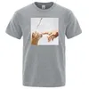 Camisetas de camisetas masculinas Men engraçado gato fofo e mão de obra imprimida camiseta masculina kawaii moda mulher roupas harajuku tshirt streetwear tops tee