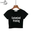 Customized Printed Cotton V Neck Shirts Blank Crop Top Tee Femme Custom DIY Letters Print High Waist 220614