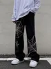 グランジパンクスパイダーウェブプリント黒人女性Sパンツゴスストリートウェア特大のワイドレッグズボン90年代ヴィンテージY2K服貨物パンツ220726