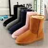 AUS Klassieke U5825 dames korte middelhoge snowboots warm houden laars Schapenvacht Koeienhuid Lederen Pluche laarzen met stofzak van hoge kwaliteit Mooi cadeau