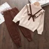 Melario Autumn Zima moda Dziewczyny dzianki grube zestawy ubrania Dzieci ciepłe spodnie swetra z długim rękawem 2PC