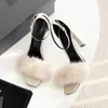 with Fur Leather Ankle Strap High-heeled Sandals Mink Hair Naked Stiletto Heels Ankle Wrap Women Party 10.5cm Dinner Shoes Designers Factory Footwea Original Quality