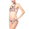 Sexy terno de natação para mulheres conjunto de biquíni halter maiô vintage flor bulldog padrão banho senhoras maiô beachwear 220616