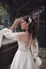 Elegant A-line Wedding Dresses Deep V Neck Long Sleeve Off Shoulder Chiffon Satin High Waist Appliques Floor Length Boho Bridal Dress Bohemian Wedding Gowns