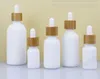 Opal White Glass Bottle 15ml 30ml 50ml with Bamboo Dropper 1OZ Wooden Essential Oil Bottles