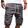 Jeans pour hommes Couleur unie Cargo Shorts Hommes 2022 Hommes Casual Mâle Lâche Travail Homme Cordon Cinquième Pantalon Plus Taille 253O