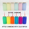 Sublimation Cold Water Color Change Glass With Wooden Lid 16oz DIY Heat Transfer Wine Tumblers 6colors Drinking Beer Cups A12