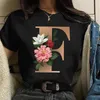 Kadın T-Shirt Moda Çiçek Mektubu Baskı Siyah Kadın Gevşek Kısa Kol Üst Harajuku Sokağı Kadın Beyaz Giysiler 4212Women's