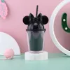 350ml Acrylic Mouse Ear tumbler with Straw Clear Plastic Dome Lid Cup Children's Party Double Wall Cute Cartoon Water Bottle Travel Mug
