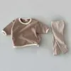 Baby Jungen Solide Nette Casual Langarm Top Baumwolle Infant Kleinkind Mädchen Plaid Mode Hose 2pc Set Kinder Pyjamas 220507