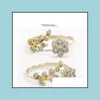 Anillos de racimo Anillo de joyería Versión coreana de la moda Diamante Hojas retorcidas de diamantes Ruyi Flower Open Index Finger Dhfbn