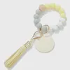 Fashion Wood Chip Silicone Bead Bracelet Keychain Party Favor Pendant 14 Colors Women Key Ring Wrist Strap Tassels Handchain Keys Ring B6