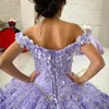 Lavender 3D Flowers Quinceanera Prom Dresses Beading Ball Gown Sweet 15 Gowns With Cloak Off the Shoulder Junior Vestidos de soiree