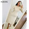 HLBCBG Chic Women Long Knit Maxi Sweater Dress Autumn Winter Knitted A Line Dress Ribbed Thick Christmas Pullover Party Dresses 220317