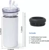 Sublimación de 16 oz Enfriador de latas Vasos en blanco Adaptador aislante de latas 4 en 1 con tapa a prueba de fugas Paja de plástico, acero inoxidable JLA13468