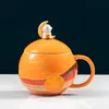 Flerfärgad kreativ astronaut keramiska muggar präglade planet mugg par par kopp presentförpackning gåva