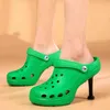 Nxy Sandals High Heeled Women Slippers Hole Shoes 2023 Summer Sandal Two Wear Hi