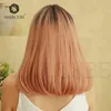 wigs women's gradual change pink Qi bangs Bobo head short straight hair high temperature silk material daily application 220527