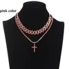 Chaînes Glacé Cubain Lien Chaîne Collier Ensemble Croix Pendentif Bijoux Pour Femmes Strass Ras Du Cou De Luxe Bling Hip Hop Bijoux