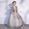 2022 Sequined Princess Flower Girls Dress для свадьбы с плеча с длинные рукава кружевные бусинки из пухлые раффли Дети для детей именинника для девочек.