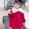 Kızlar Kış 2021 Çocuk Moda Kürk Yaka Bebek Kırmızı Kış Ceketleri Çocuklar Pamuklu Ceket Kalın Ceket J220718
