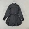 New Black Turn Down Collar With Belt Bag Dress Loose Casual Button T Shirt Women Fashion Ladies Dresses